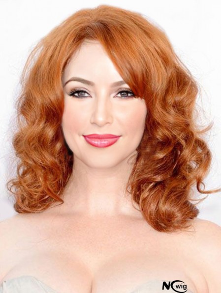 Full Lace Human Hair Christina Hendricks Wigs Shoulder Length Cropped Color Wavy Style