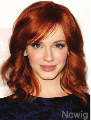 Full Lace Wavy With Bangs Shoulder Length 16 inch Affordable Human Hair Christina Hendricks Wigs