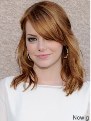100% Hand-tied Wavy With Bangs Shoulder Length 16 inch High Quality Human Hair Emma Stone Wigs