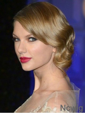 Blonde  100% Hand-tied Without Bangs Wavy Shoulder Length Discount Taylor Swift Human Hair Wigs