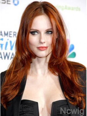 Without Bangs Long Copper Straight 22 inch Discount Human Hair Alyssa Campanella Wigs