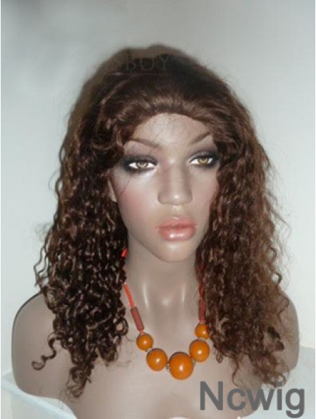Brown Long Soft Curly Without Bangs Lace Wigs