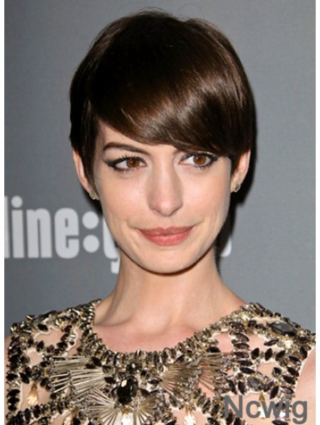 Brown Cropped Straight Boycuts Lace Front 6 inch Anne Hathaway Wigs