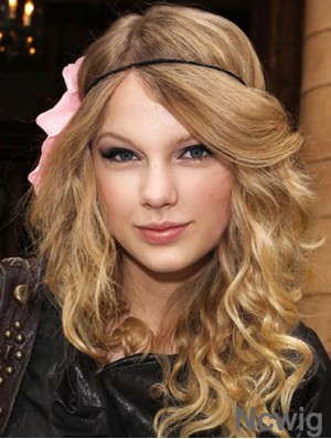 100% Hand-tied With Bangs Wavy Long Blonde Fashion Taylor Swift Wigs