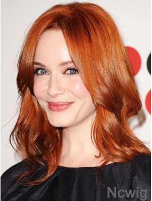 Lace Front Wavy Without Bangs Shoulder Length 16 inch Cheap Human Hair Christina Hendricks Wigs