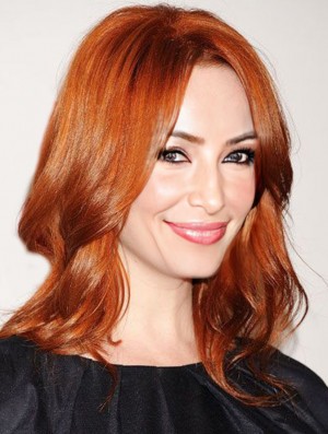 Lace Front Wavy Without Bangs Shoulder Length 16 inch Cheap Human Hair Christina Hendricks Wigs