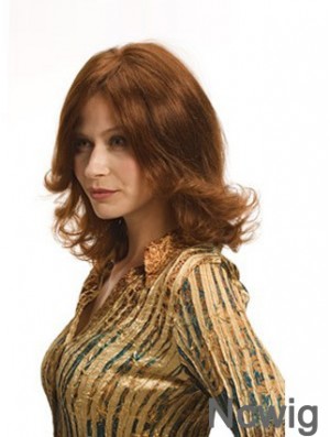 Layered Auburn Shoulder Remy Human Wavy Monofilament Wigs For Women