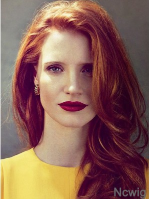 Without Bangs Long Copper Wavy 18 inch Designed Human Hair Jessica Chastain Wigs