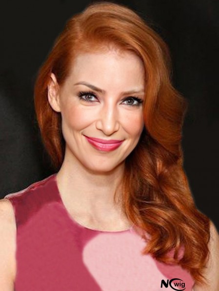 Without Bangs Long Copper Wavy 16 inch Style Human Hair Jessica Chastain Wigs