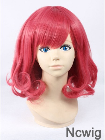 Wavy With Bangs Shoulder Length Red Cheapest Lace Front Wigs