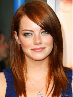 Without Bangs Long Copper Straight 18 inch Fabulous Human Hair Emma Stone Wigs