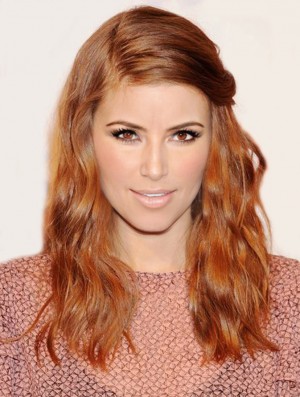 Without Bangs Long Copper Wavy 18 inch Flexibility Human Hair Kate Mara Wigs