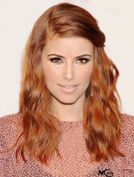 Without Bangs Long Copper Wavy 18 inch Flexibility Human Hair Kate Mara Wigs