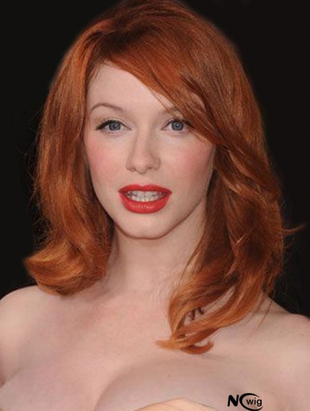 Lace Front Wavy With Bangs Shoulder Length 16 inch Designed Human Hair Christina Hendricks Wigs