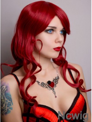 Wavy Without Bangs Lace Front Suitable 20 inch Red Long Wigs
