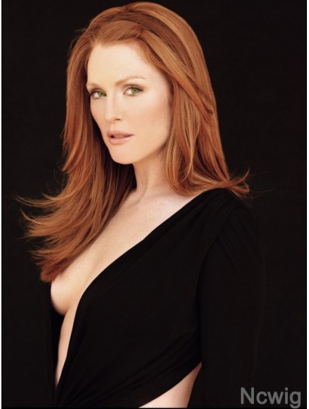 Without Bangs Long Copper Straight 18 inch Popular Human Hair Julianne Moore Wigs