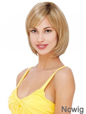 Glamorous Blonde Lace Front Mono Human Hair Wigs With Chin Length