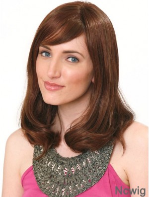 Human Hair Hand Band Wig Shoulder Length Auburn Color With Bangs