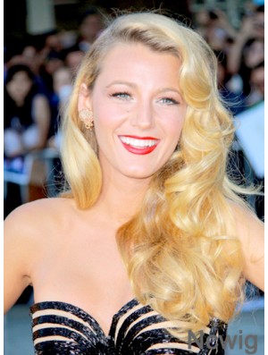 Perfect Blonde Long Wavy 24 inch Without Bangs Celebrity Lace Blake Lively Wigs