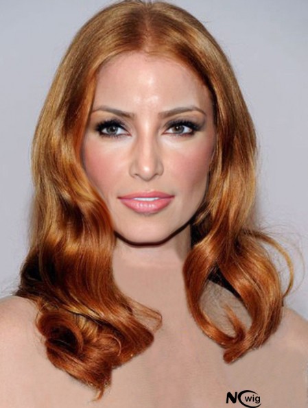 Without Bangs Long Copper Wavy 18 inch Cheapest Human Hair Jessica Chastain Wigs