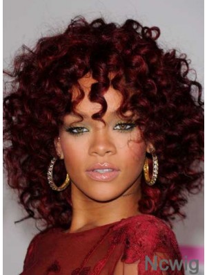 Rihanna Red Color Shoulder Length Kinky Style Layered Cut For African American Women
