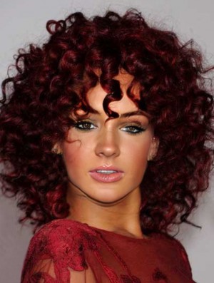 Rihanna Red Color Shoulder Length Kinky Style Layered Cut For African American Women