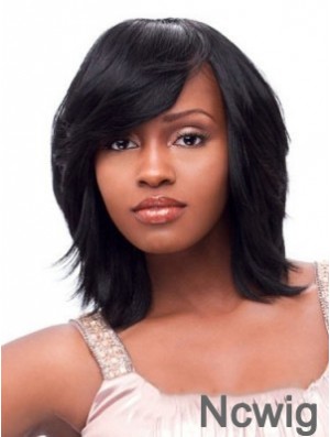 Short African American Wigs Chin Length Black Color With Bangs