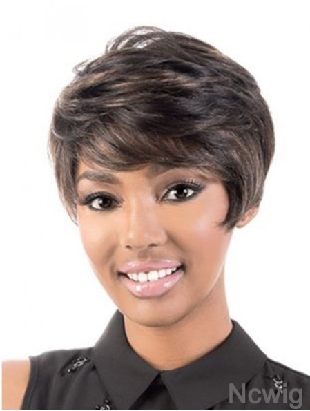 Short Capless Brown Wavy With Bangs Black Woman Human Hair