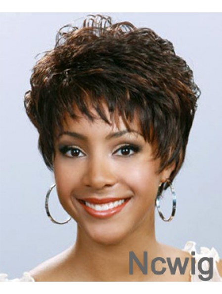 Short Brown Wavy Boycuts Cheap African American Wigs