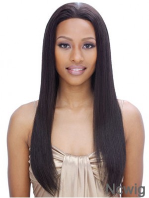 24 inch Black Long Without Bangs Yaki Incredible Lace Wigs