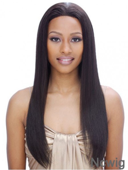 24 inch Black Long Without Bangs Yaki Incredible Lace Wigs