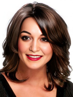 Curly Layered Shoulder Length Cheapest Brown Synthetic Wigs