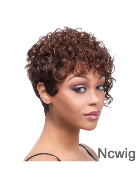 Short Auburn Curly Layered Trendy African American Wigs