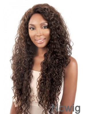 Long Brown Kinky Without Bangs Durable African American Wigs