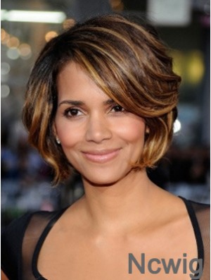 Great Brown Chin Length Wavy 8 inch Layered Halle Berry Lace Wigs