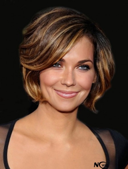 Great Brown Chin Length Wavy 8 inch Layered Halle Berry Lace Wigs