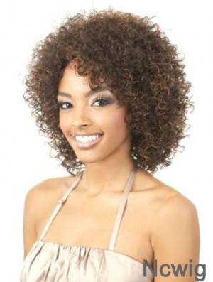 Amazing Brown Shoulder Length Without Bangs Curly Glueless Lace Front Wigs