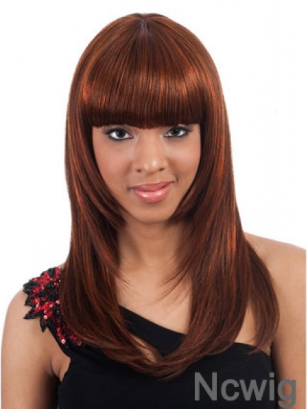 Long Auburn Yaki With Bangs Ideal African American Wigs
