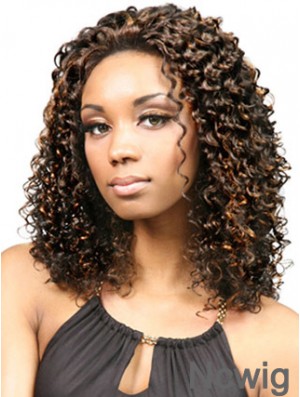 Durable Shoulder Length Kinky 18 inch Synthetic Glueless Lace Front Wigs