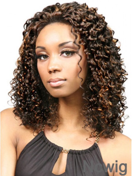 Durable Shoulder Length Kinky 18 inch Synthetic Glueless Lace Front Wigs