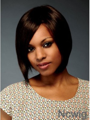 Chin Length Brown Straight Bobs Flexibility African American Wigs