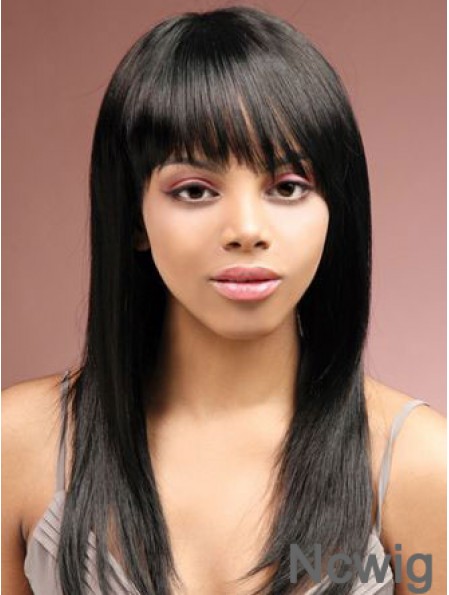 Long Black Straight With Bangs Sassy African American Wigs