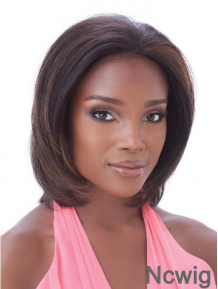 Without Bangs Hairstyles Straight Auburn Chin Length Human Hair Lace Front Wigs