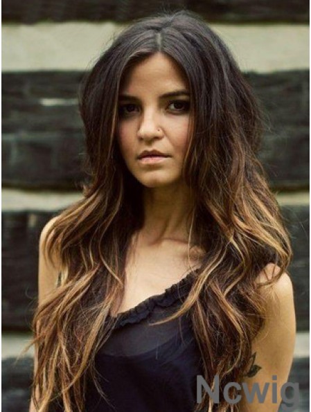 Long Ombre/2 Tone Wavy Without Bangs Fashionable African American Wigs