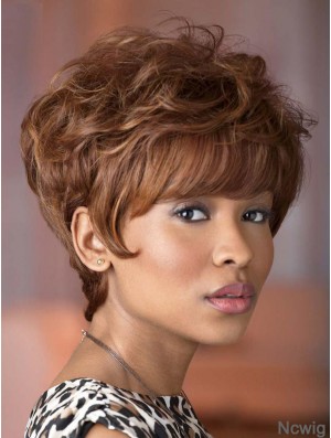 Short Brown Wavy With Bangs Suitable African American Wigs