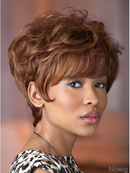 Short Brown Wavy With Bangs Suitable African American Wigs