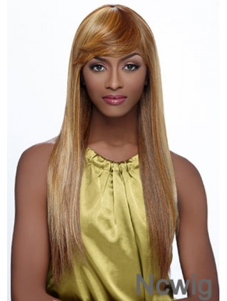 Long Blonde Straight With Bangs Fashionable African American Wigs
