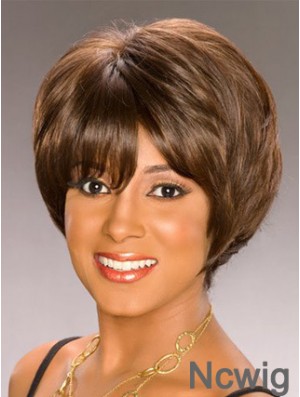 Bobs Capless Short Wavy Brown Synthetic African American Wigs UK