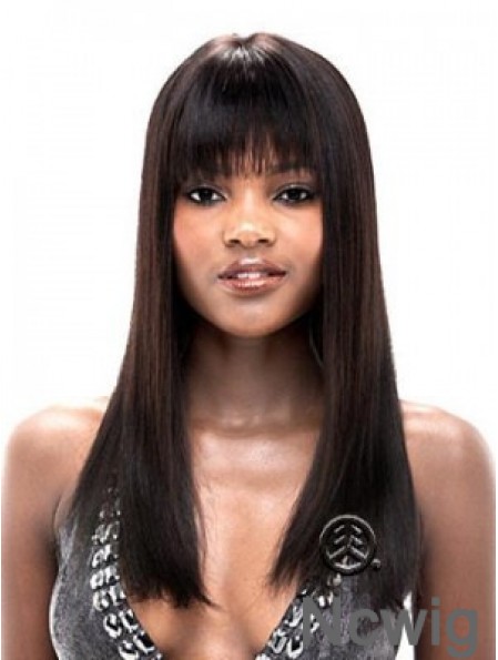 Straight With Bangs Lace Front Hairstyles 20 inch Black Long Wigs