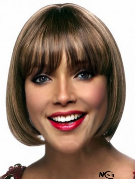 Chin Length Brown Straight Bobs Suitable African American Wigs